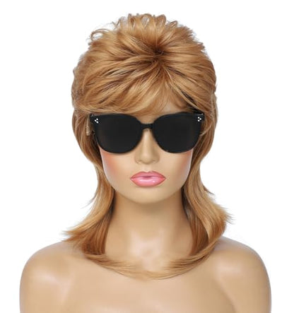 Airhostess Mullet Wig for Women 80s 90s Retro Style Shaggy Layered Wig for Costume Party, Halloween, Daily Use (Strawberry Blonde) - color: 2057-Strawberry Blonde