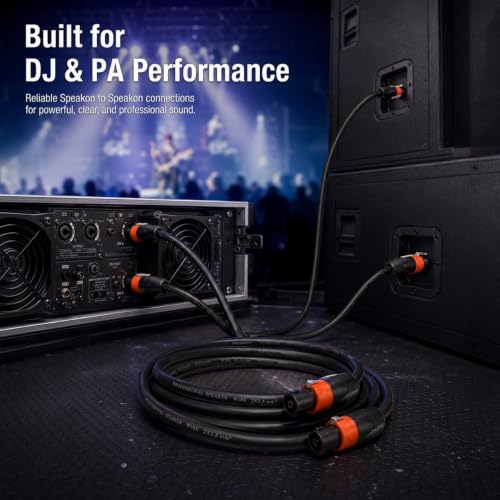 Speakon Cable 6ft 2 Pack — 12AWG OFC NL4FC Twist-Lock Speaker Wire for PA System, DJ Booth, Stage Monitor, Subwoofer, Bass Cabinet, Church & Touring Production