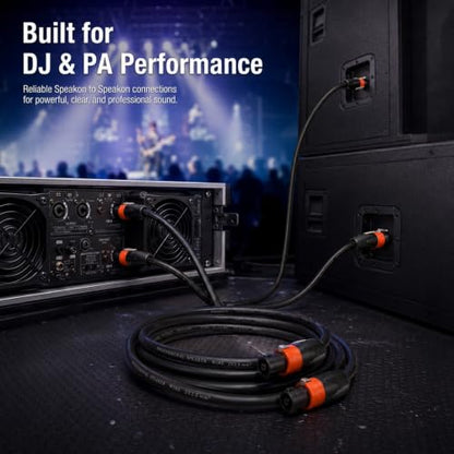 Speakon Cable 6ft 2 Pack — 12AWG OFC NL4FC Twist-Lock Speaker Wire for PA System, DJ Booth, Stage Monitor, Subwoofer, Bass Cabinet, Church & Touring Production