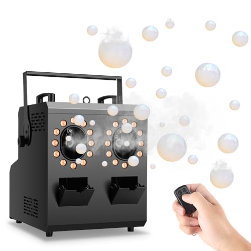 1500W Fog Bubble Machine with 24 RGBW LEDs, DMX512 & Wireless Remote, Dual 5L Tank, Timer — Professional Smoke Filled Bubble Blower for Wedding Halloween DJ Stage Party Indoor Outdoor - size: BIG