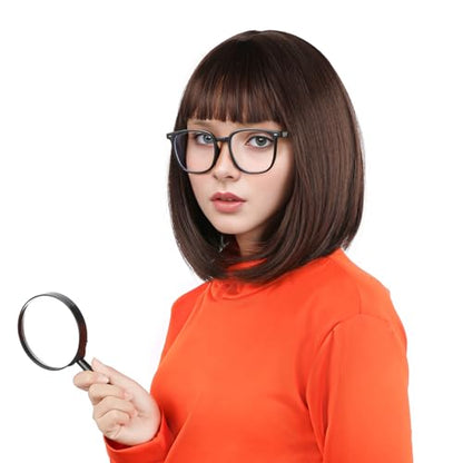 Brown Bob Wig Short Brown Wigs for Costume Women Halloween Cosplay | Straight Brown Bob Wig with Bangs Natural Cute Wigs for Daily Costume Party - color: Brown / Bob