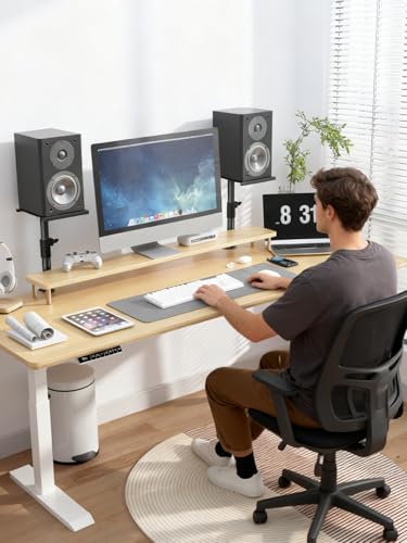 suptek Clamp-on Speaker Stand Desk Mount Set, Height Adjustment, Swivel, 9.6 x 8.8 inch Trays, Universal Audio Holders for Bookshelf Speakers, Elevated Sound, Against the Wall, 2 Pack, Black, SDM001K - size: Speaker Stands Against the Wall