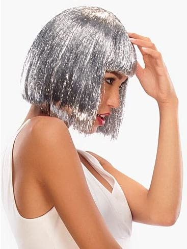 Tinsel Town Color Metallic Black - Jon Renau Illusions Costume Wig 9" Chin Length Bob Nightclub Celebration Blunt Bangs Party Synthetic Fancy Dress 3.6 oz Bundle MaxWigs Hairloss Booklet