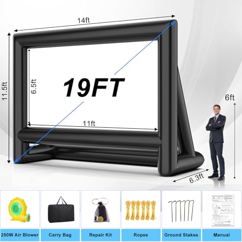 Estgora 19FT Inflatable Projector Screen for Outside, Blow Up Movie Screen Outdoor, Inflatable Movie Screen with Air Blower, Front & Rear Projection Screens for Outdoor Movie Night Backyard Pool Fun - size: 19FT