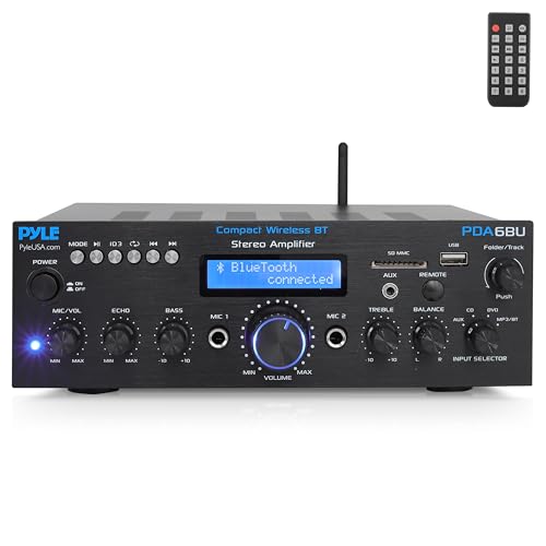 Pyle Bluetooth Power Amplifier - 200W Dual Channel Stereo Receiver w/ Easy Karaoke - Mic In w/ Echo, USB-A mp3 Player, Aux, RCA - PDA6BU.7