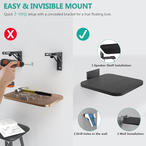 WALI Surround Sound Speaker Wall Mount, 1 Pair Heavy Duty Floating Shelf - color: Black, size: 7.87" x 7.87"