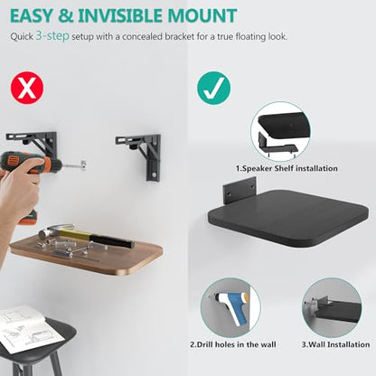 WALI Surround Sound Speaker Wall Mount, 1 Pair Heavy Duty Floating Shelf - color: Black, size: 7.87" x 7.87"