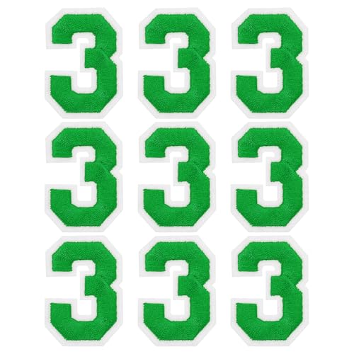 MECCANIXITY Iron on Number Patches 2" Number 3 Iron on Embroidered Patch Sew on Letter Stickers Applique for Repairing Clothing Jeans Shoes Hats DIY(Green, Pack of 9) - style: Number 3