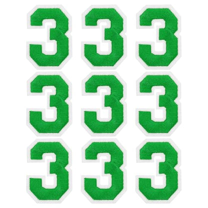 MECCANIXITY Iron on Number Patches 2" Number 3 Iron on Embroidered Patch Sew on Letter Stickers Applique for Repairing Clothing Jeans Shoes Hats DIY(Green, Pack of 9) - style: Number 3
