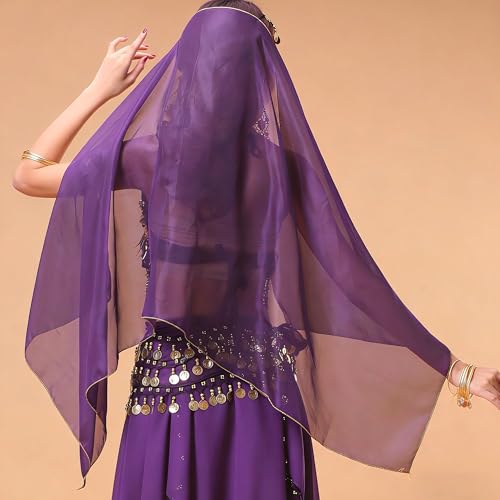 Wuchieal Set of 4 pcs Belly Dancer Outfit Sets, Chiffon Head Scarf,Belly Dance Hip Scarf, 10 Bobby Pins, 18 Metal Bracelets - color: Purple