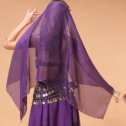 Wuchieal Set of 4 pcs Belly Dancer Outfit Sets, Chiffon Head Scarf,Belly Dance Hip Scarf, 10 Bobby Pins, 18 Metal Bracelets - color: Purple