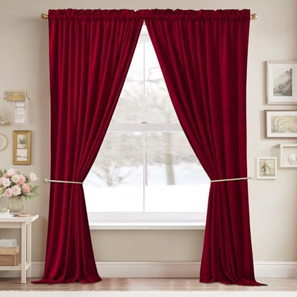 Red Velvet Curtains for Living Room 108 inches, 2 Panels | 300GSM Rich Velvet, Christmas Holiday Gifts, Thermal Insulated, Privacy Protect, Noise Reducing, Theater Backdrops - color: *Autumn Series - Red, size: 52"W x 108"L (Pack of 2)