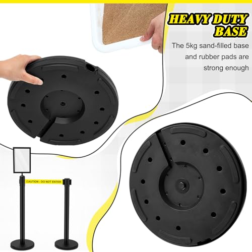 Therwen 6 Pack Heavy Duty Crowd Control Stanchions 9.8 ft Stainless Steel Stanchion Set with 6 Safety Barrier Post Retractable Belt and 1 Sign Holder Crowd Control Barrier(Caution Belt,Black) - color: Black, size: Caution Belt