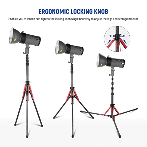 NEEWER Light Stand Carbon Fiber with 180° Reversible Legs, 1/4" to 3/8" Screw Adapter and Bag, 86.5"/220cm Portable Travel Tripod Stand for Outdoor Photography Speedlite Strobe Softbox, ST210R - style: ST210R