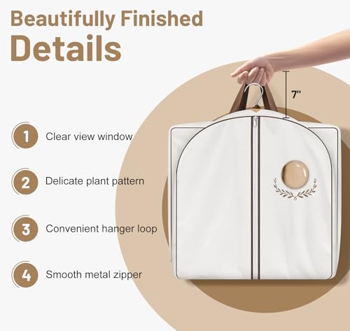 MISSLO 40" Cotton Garment Bags for Travel Waterproof Suit Bag Travel Mens Breathable Suit Cover Foldable Fur Coat Covers for Closet Storage for Women Short Hanging Clothes Bag for Jacket, Shirt, Dress - size: 40 inch