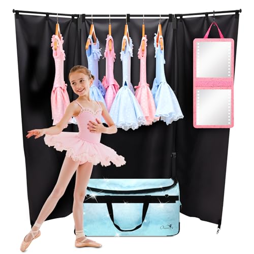 Dance Bag with Garment Rack and Curtain, 23" Dance Competition Duffle Bag | Glitter Waterproof Fabric | Portable Dance Changing Room Suitcase for Dancers, Athletes and Cheerleaders - color: 23" Glitter Blue