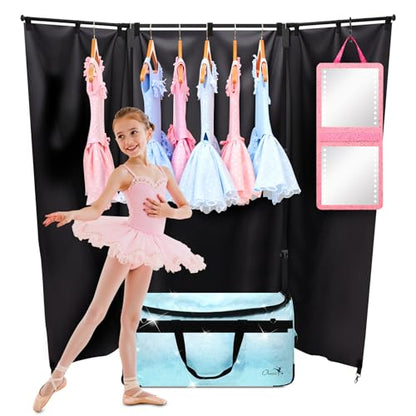 Dance Bag with Garment Rack and Curtain, 23" Dance Competition Duffle Bag | Glitter Waterproof Fabric | Portable Dance Changing Room Suitcase for Dancers, Athletes and Cheerleaders - color: 23" Glitter Blue