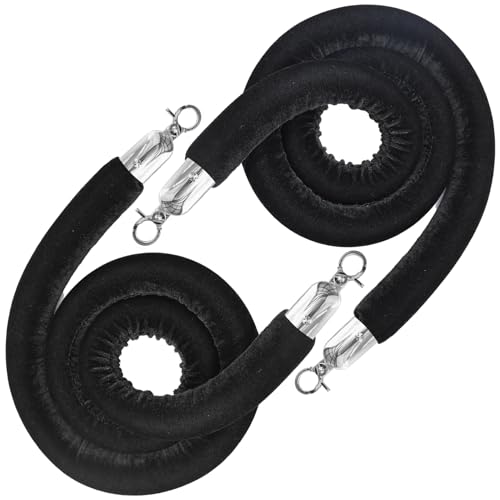2PCS Black Velvet Stanchion Rope 5 Ft Crowd Control Ropes Barrier with Silver Hooks for Party - color: Black&Silver, size: 2PCS