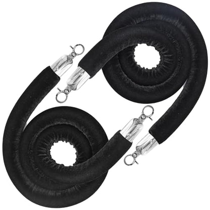2PCS Black Velvet Stanchion Rope 5 Ft Crowd Control Ropes Barrier with Silver Hooks for Party - color: Black&Silver, size: 2PCS