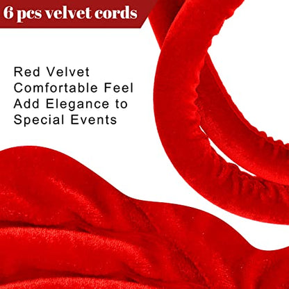 Fumete 6 Pieces Velvet Stanchion Rope Bulk 6.5 Feet Crowd Control Barriers Safety Velvet Rope with Polished Gold Hooks for Party Openings, Not Include Stanchion Post(Red) - color: Red