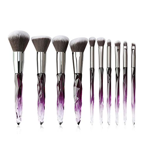 Makeup Brushes Crystal Handle Set, Professional make up brushes Tenmon 10 PCS Crystal Transparent Handle Kabuki Face Powder Foundation Brush Concealer Eye Shadow Eyeliner Eyebrow Brush (purple) - color: Purple