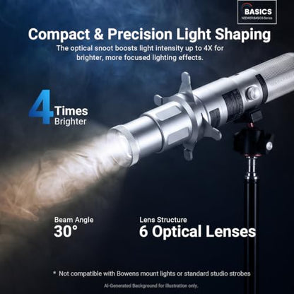 NEEWER Basics Spotlight Conical Optical Snoot Only for FL10/FL20/FL10P Photography Flashlight, 4X Brighter Projector Attachment with Adjustable Focus, 30° Beam Angle, 20 Metal Gobos, LS01