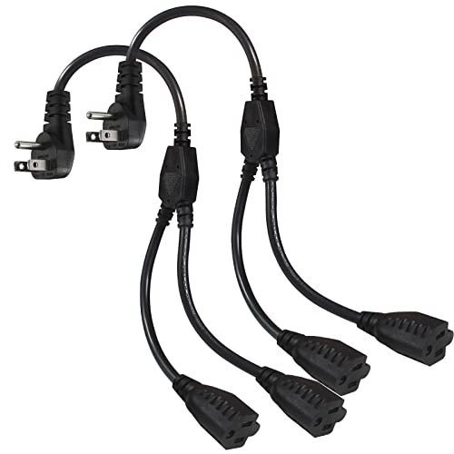 Power Cord Extension Y Splitter - 1 to 2 Way Outlet Adapter NEMA 5-15P 90-Degree Flat Plug to 2 X NEMA 5-15R with SJT 16AWG 3-Prong Cable Wire Extender Space Saver for Home Office Appliance 2-Pack - size: 1FT 2-Pack