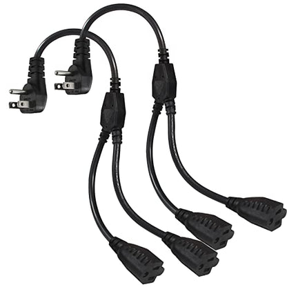 Power Cord Extension Y Splitter - 1 to 2 Way Outlet Adapter NEMA 5-15P 90-Degree Flat Plug to 2 X NEMA 5-15R with SJT 16AWG 3-Prong Cable Wire Extender Space Saver for Home Office Appliance 2-Pack - size: 1FT 2-Pack