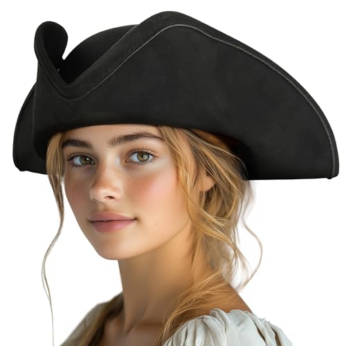 JPXH Pirate Hat for Women Colonial Tricon Hat Adult Halloween Costume Accessory