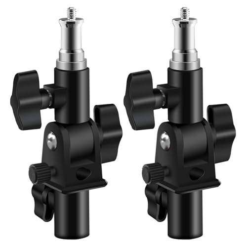 WELLMAKING 2PCS U Shape Tilt Adapter Umbrella Holder for Studio Light Stand | 1/4 'to 3/8i'n Screw Adapter, Metal Spigot Stud, Hotshoe Coldshoe Mount, Swivel Design, Camera Flash & Lighting Support