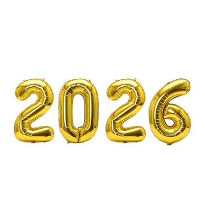2026 Foil Balloons, Gold Number Balloons, 32 Inch, 4 Pieces, Graduation New Year Eve Festival Party Supplies - style: Aluminum Foil Balloon