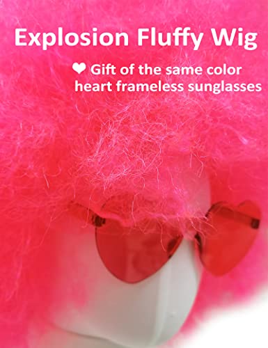 LIULIUBTY Short Bob Hair Wigs Straight with Flat Bangs Synthetic Colorful Cosplay Daily Party Neon Wig for Women + Free Wig Cap 12" Natural As Real (Afro, Hot Pink) - color: Afro, Hot Pink
