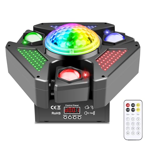 Moving Head DJ Lights with RGB Starlight, Rotating Magic Disco Ball & LED Matrix, 540°/180° DMX512 Stage Lighting, Sound Activated with Remote for Party Wedding KTV Bar Club