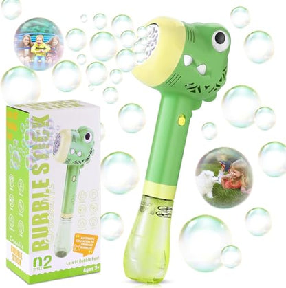 Bubble Machine Wand for Kids Age 3 4 5 6 7 8 Years Old Birthday Party Easter Day Gifts with Music&Light Automatic Cute Outdoor Outside Toy Game for Little Girl Boy Include Solution - color: Green