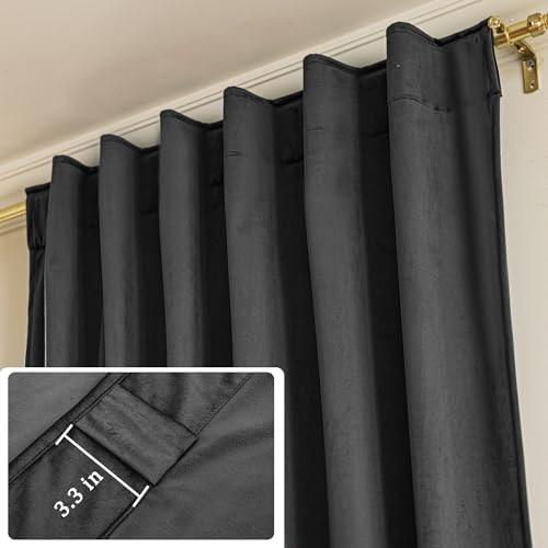 YOFUN 84 inches 2 Panels, Black Blackout Luxury Velvet Curtains Thermal Insulated Heat Block Soundproof Window Panels Soft Drapes for Bedroom Living Room, Rod Pocket & Back Tab, W52 x L84 - color: Black, size: 52"W x 84"L (Pack of 2)