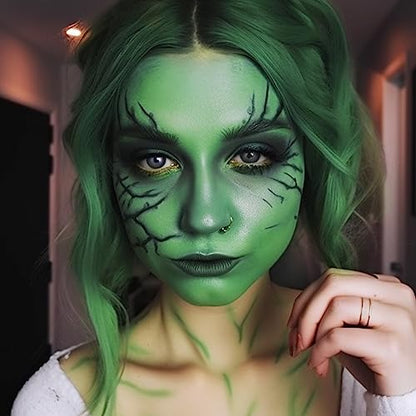 Dark Green Face Body Paint(30gm), Water Activated Face Painting Kit for Kids & Adults Party, Halloween Facepaint SFX Makeup Kit for Monster Witch Orcs Hulk Hunting Camo Costumes Cosplay - color: Dark Green