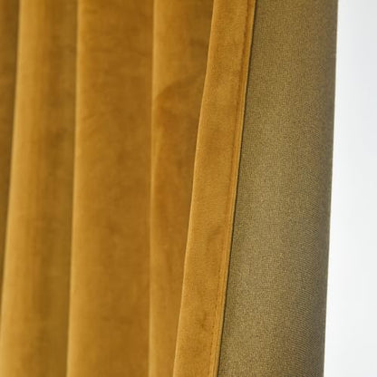 Roslynwood Luxury Soft Mustard Velvet Curtains 63 inches Long Back Tab Thermal Insulated Blackout Window Drapes for Living Room/Bedroom/Dining Room, W52 x L63, 2 Panels - color: Mustard, size: 52"W x 63"L (Pack of 2)