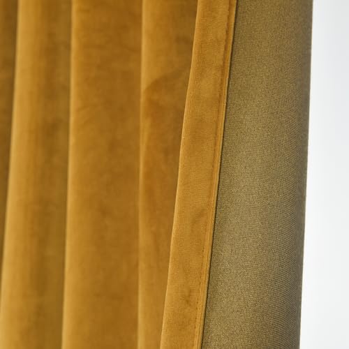 Roslynwood Luxury Soft Mustard Velvet Curtains 72 inches Long Back Tab Thermal Insulated Blackout Window Drapes for Living Room/Bedroom/Dining Room, W52 x L72, 2 Panels - color: Mustard, size: 52"W x 72"L (Pack of 2)