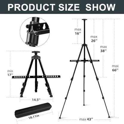 AROIC 17-66 in Art Easel Stand, Aluminum Tripod for Table Top & Floor | Portable Adjustable Display Easel for Canvases Painting with 1 Storage Bag | Studio, Hobby & Professional Artist Easels - style: 1P