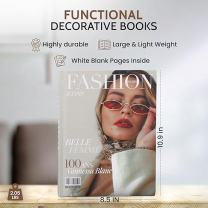 Fashion Decorative Books for Coffee Table - Designer Faux/Fake Books for Decoration - Enhance Your Coffee Table, Mantle & Bookshelf Decor - Book Decor Aesthetic Collection - Real Blank Pages Inside - style: Fashion