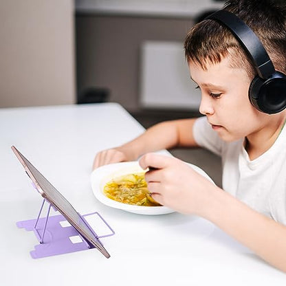 Honagu Small Book Stand Book Holder Metal Desk Book Stand for Reading Hands Free, Adjustable Cookbook Documents Holder, Portable Bookstand for Music Books, Textbook, Recipe, Tablet, Ipad (Purple) - color: Purple