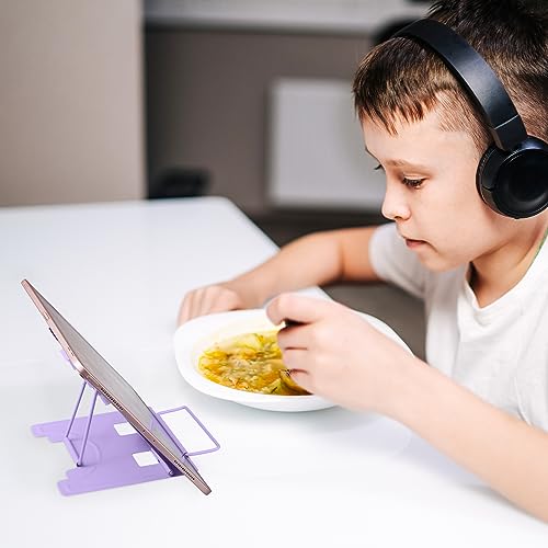Honagu Small Book Stand Book Holder Metal Desk Book Stand for Reading Hands Free, Adjustable Cookbook Documents Holder, Portable Bookstand for Music Books, Textbook, Recipe, Tablet, Ipad (Purple) - color: Purple