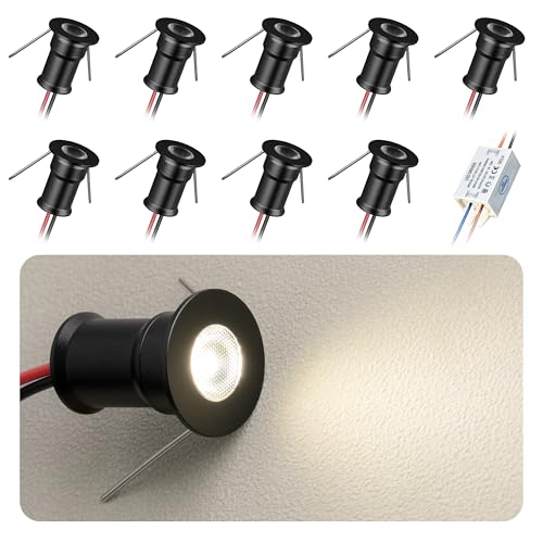 902 30°LED mini Spotlight,DC12V 1W,80Ra,75lm,Small Size,Embedded Installation,Suitable for Cabinet Lighting Such as Wine cabinets,Shoe cabinets,etc.,with Power Supply(4000K,Black,9Pack) - color: 4000K（sun white）-black-30°