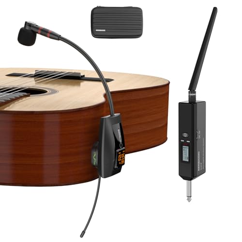 UHF Wireless Instrument Microphone for Guitar Accordion Banjo Violin Cello with Detachable Magnetic Clip, Pickup Mics System with Transmitter Receiver for Musicians,Performances,196ft Range - color: Black U-750