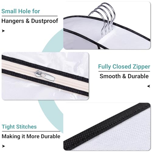 SLEEPING LAMB 60" Long Hanging Garment Bags for Closet Storage Gusseted Clear Dress Bag for Clothes, Gowns, Coats, Suits, 5 Packs - size: 60"