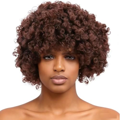 Funny Wigs for Women Men Brown Crazy Clown Wigs Fans Wig Short Afro Curly Costume Wig for Halloween Parties Cosplay Stage Performance Christmas Party Wig(Large Size,Coffee Brown) - color: Coffee Brown, size: Large Size