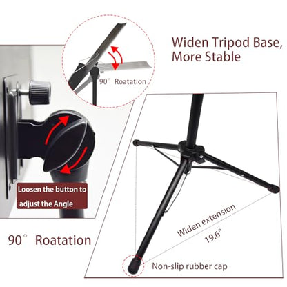 Sheet Music Stand with Light and Phone Holder, 57" Portable Music Stand for Sheet Music High Stability, Height Adjustable Music Stands with Carrying Bag(33-57inch, Plate without hole) - size: 33inch-57inch, Plate