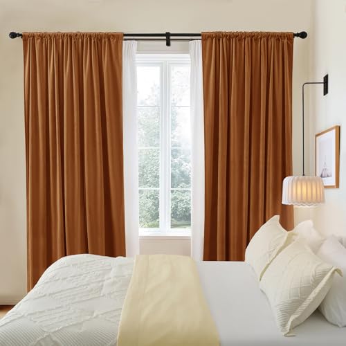 P Pothuiny Gold Brown Blackout Velvet Curtains 84 Inches Long 2 Panels - color: Gold Brown, size: 52"W x 84"L (Pack of 2)