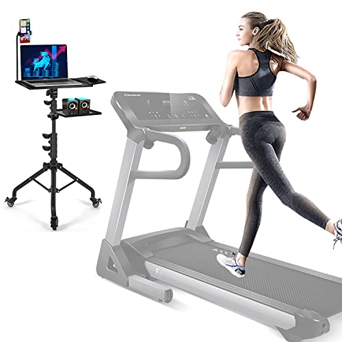 Projector Tripod Stand with Wheels Adjustable Height Laptop Tripod Stand Treadmill Laptop Stand with 2 Shelves Mouse Tray Phone Holder Projector Tripod Music Stand Office Home Portable Laptop Floor Stand