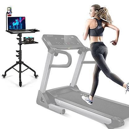 Projector Tripod Stand with Wheels Adjustable Height Laptop Tripod Stand Treadmill Laptop Stand with 2 Shelves Mouse Tray Phone Holder Projector Tripod Music Stand Office Home Portable Laptop Floor Stand